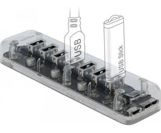 Delock išorinis USB 3.0 šakotuvas su 7 skaidriais prievadais