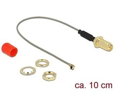 Delock Antennenkabel RP-SMA (Buchse zum Einbau) > MHF (Stecker) (grau/auksinis, 10cm)