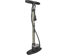 FISCHER professional bicycle stand pump, manometer, duo head, air pump (juodas/sidabrinis, incl. adapter)