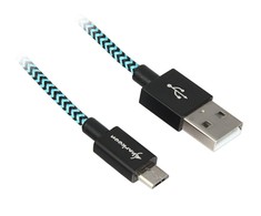 Sharkoon USB 2.0 Kabelis, USB-A Stecker > Micro-USB Stecker (juodas/hellblau, 1 Meter, gesleevt)