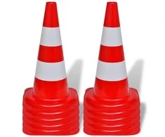 10 Įspėjamųjų Kūgių, Atspindintys Šviesą, Raudona/Balta, 50 cm