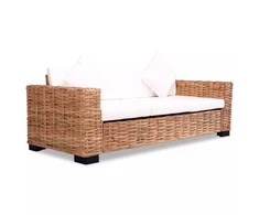 Trivietė sofa, natūralus ratanas