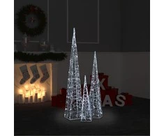Akrilinė LED dekoracija kūgiai, šaltos baltos, 60/90/120cm