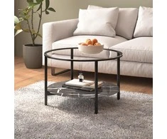 Arbatos staliukas, juodas ir marmuro, 70cm, grūdintas stiklas