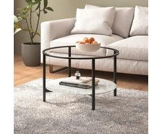 Arbatos staliukas, juodas ir marmuro, 70cm, grūdintas stiklas