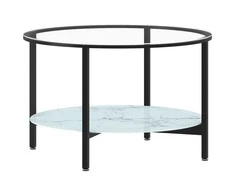 Arbatos staliukas, juodas ir marmuro, 70cm, grūdintas stiklas