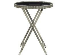 Arbatos staliukas, pilkas, 60cm, poliratanas ir grūdintas stiklas