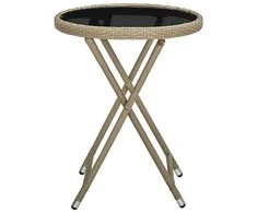 Arbatos staliukas, smėlio, 60cm, poliratanas/grūdintas stiklas