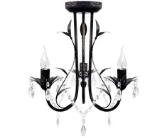 Pakabinamas šviestuvas Art Nouveau Juodo Metalo Sietynas su Krištolo Karoliukais, 3 x E14