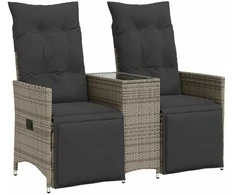 Atlošiama dvivietė sodo sofa su staliuku, pilka, poliratanas