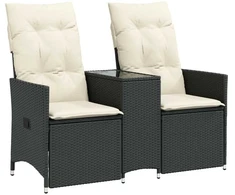 Atlošiama dvivietė sodo sofa su staliuku, juoda, poliratanas