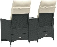 Atlošiama dvivietė sodo sofa su staliuku, juoda, poliratanas