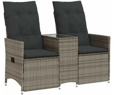 Atlošiama dvivietė sodo sofa su staliuku, pilka, poliratanas