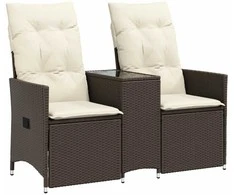 Atlošiama dvivietė sodo sofa su staliuku, ruda, poliratanas