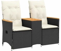 Atlošiama dvivietė sodo sofa su staliuku, juoda, poliratanas
