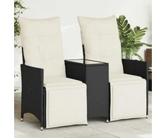 Atlošiama dvivietė sodo sofa su staliuku, juoda, poliratanas
