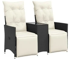 Atlošiama dvivietė sodo sofa su staliuku, juoda, poliratanas