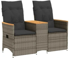Atlošiama dvivietė sodo sofa su staliuku, pilka, poliratanas