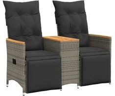 Atlošiama dvivietė sodo sofa su staliuku, pilka, poliratanas