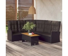 Lauko baldų komplektas Atlošiama kampinė sofa su pagalvėlėmis, juoda, poliratanas