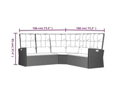 Lauko baldų komplektas Atlošiama kampinė sofa su pagalvėlėmis, juoda, poliratanas