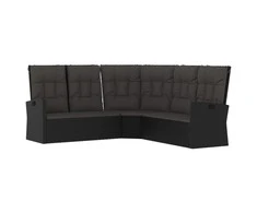 Lauko baldų komplektas Atlošiama kampinė sofa su pagalvėlėmis, juoda, poliratanas