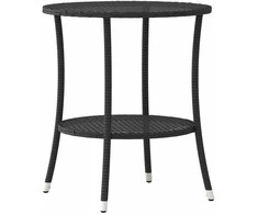 Atlošiamos sodo kėdės su staliuku, 2vnt., juodos, poliratanas