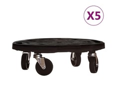 Augalų padėklai su ratukais, 5vnt., juodi, 40cm, 275kg