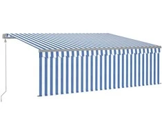 Markizė su uždanga/LED/vėjo jutikliu, mėlyna/balta, 4,5x3m