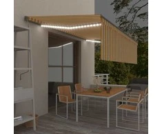 Markizė su uždanga/LED/vėjo jutikliu, geltona/balta, 5x3m