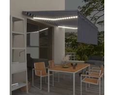 Markizė su uždanga/LED/vėjo jutikliu, mėlyna/balta, 4,5x3m