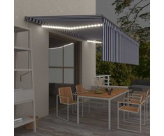Markizė su uždanga/LED/vėjo jutikliu, mėlyna/balta, 5x3m