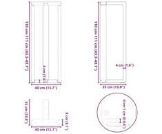 Baro stalo kojos, T formos, 2 vnt., baltos, 40x35x(110-111) cm, plienas