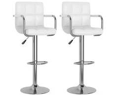 Baro taburetės, 2vnt., baltos, dirbtinė oda