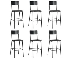 Baro taburetės, 6vnt., juodos, fanera ir plienas (3x280081)