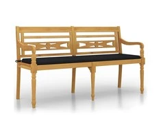 Batavia suoliukas su juoda pagalvėle, 150cm, tikmedžio mediena