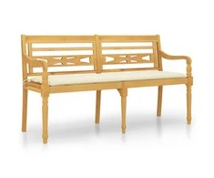 Batavia suoliukas su kremine pagalvėle, 150cm, tikmedis
