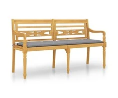 Batavia suoliukas su pilka pagalvėle, 150cm, tikmedžio mediena