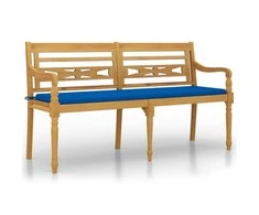 Batavia suoliukas su tamsiai mėlyna pagalvėle, 150cm, tikmedis