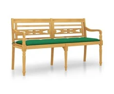Batavia suoliukas su žalia pagalvėle, 150cm, tikmedžio masyvas