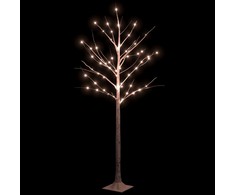 Beržas su 72 šiltomis baltomis LED lemputėmis, 150cm, baltas