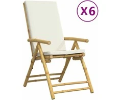 Bistro kėdės su kreminėmis pagalvėlėmis, 6vnt., bambukas