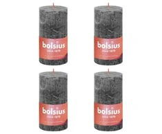 Bolsius Žvakės Shine, 4vnt., audros pilkos, 130x68mm, cilindro formos