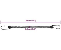 Bungee virvelės su juostelėmis ir kabliukais, 25vnt., 38cm