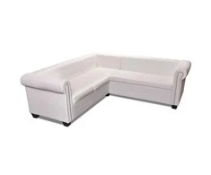 Chesterfield penkiavietė kampinė sofa, dirbtinė oda, balta
