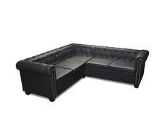 Chesterfield penkiavietė kampinė sofa, juoda, dirbtinė oda