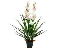 Dirbtinė Cymbidium orchidėja su vazonu, 100cm, žalia