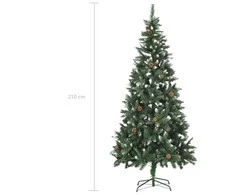 Dirbtinė kalėdinė eglutė su kankorėžiais ir baltu blizg., 210cm