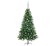Dirbtinė apšviesta Kalėdų eglutė su žaisliukais, žalia, 150cm