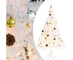 Dirbtinė apšviesta Kalėdų eglutė su žaisliukais, balta, 150cm